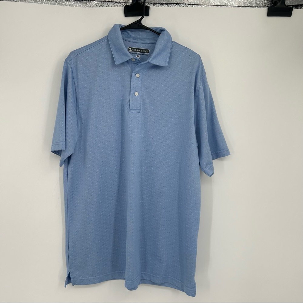 Pebble Beach Dry Luxe Performance Men's Large Blue Short Sleeve‎ Golf Polo Shirt